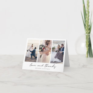 Simple Modern Black Script Photo Collage Bröllop Tack Kort