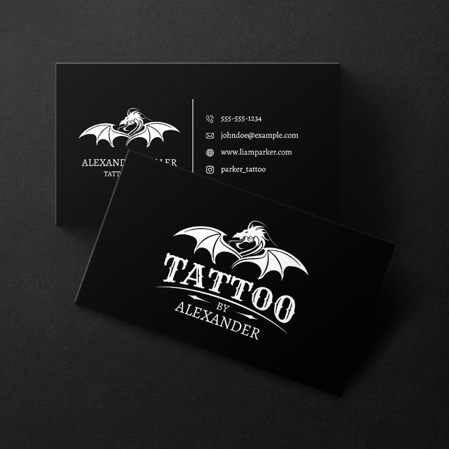 Simple & Modern Black Tatto Artist Shop Dragon Visitkort (Skapare uppladdad)