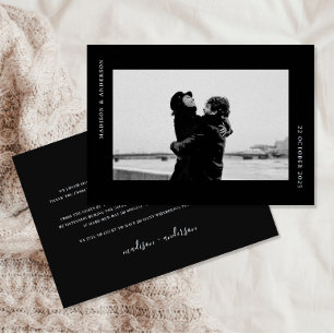 Simple Modern Black White Bröllop Romantic Photo Tack Kort