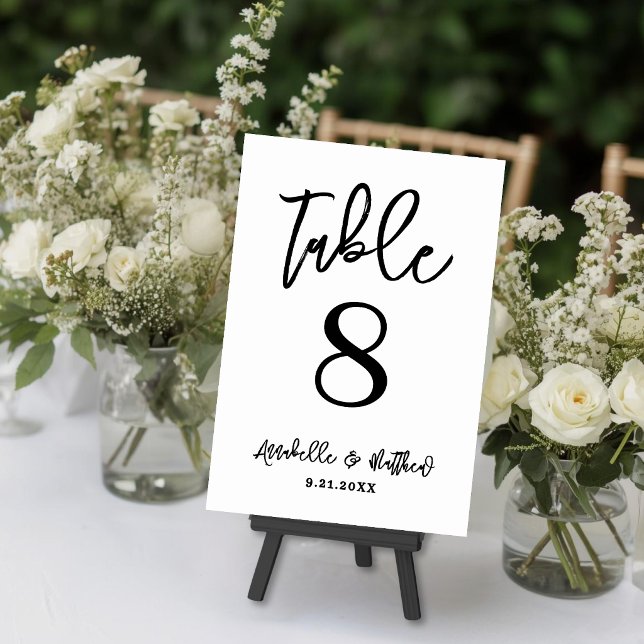 Simple Modern Black White Wedding Bordsnummer (Simple Modern Black White Wedding Table Number)