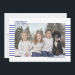 Simple & Modern Blue and White Stripe Hanukkah Julkort<br><div class="desc">Snyggt och söta fotokort är perfekt för alla dina vänner och din familj den här julhelgen. Anpassa texten "lycklig hanukah" med din egen hälsning och byt ut familjen namn och året och byt ut ut bild mot ett foto av dina barn, husdjur eller hela familjen. Utformningen har en enkel text...</div>