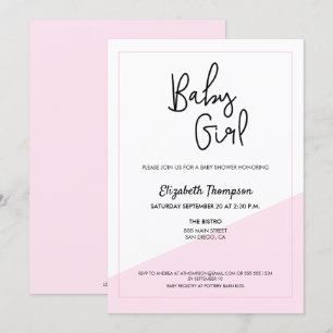 Simple Modern Blue Flicka Script Baby Shower Inbjudningar
