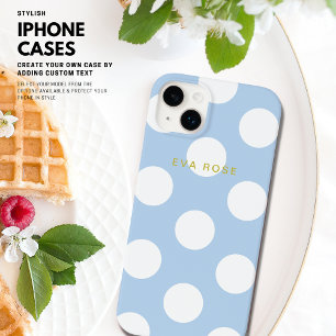 Simple Modern Blue Gold Monogram Big Polka Dot