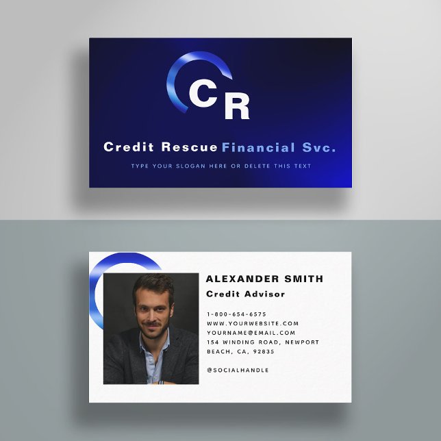 Simple Modern Blue Logotyp Kredit Professionell Ph Visitkort (finance business card financial services wealth management credit advisor modern simple classy blue)