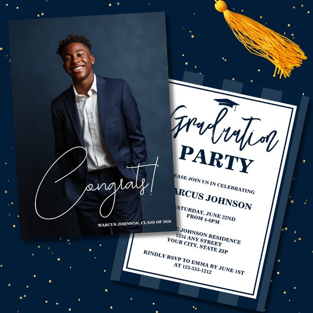 Simple Modern Blue Photo 2026 Graduation Party Inbjudningar (Skapare uppladdad)