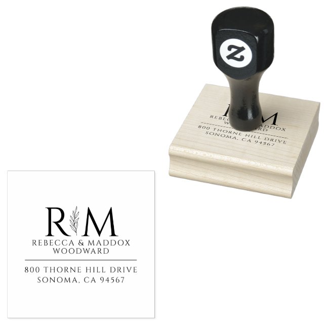 Simple Modern Botanical Couple's Wedding Monogram Stämpel (Stämplad)