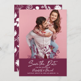 Simple Modern Burgundy Bröllop-fotot sparar datume Spara Datumet