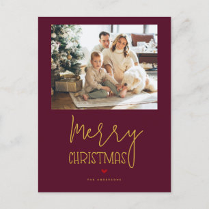 Simple Modern Burgundy Guld God jul Photo Helg Vykort