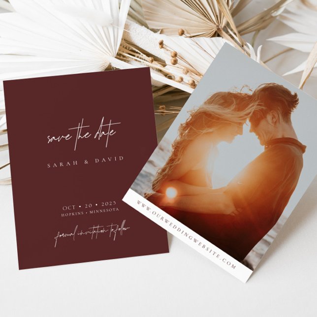 Simple Modern Burgundy Photo Save the Date Card (Skapare uppladdad)