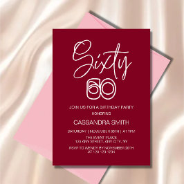 Simple Modern Burgundy Typografi 60:e födelsedagen Inbjudningar
