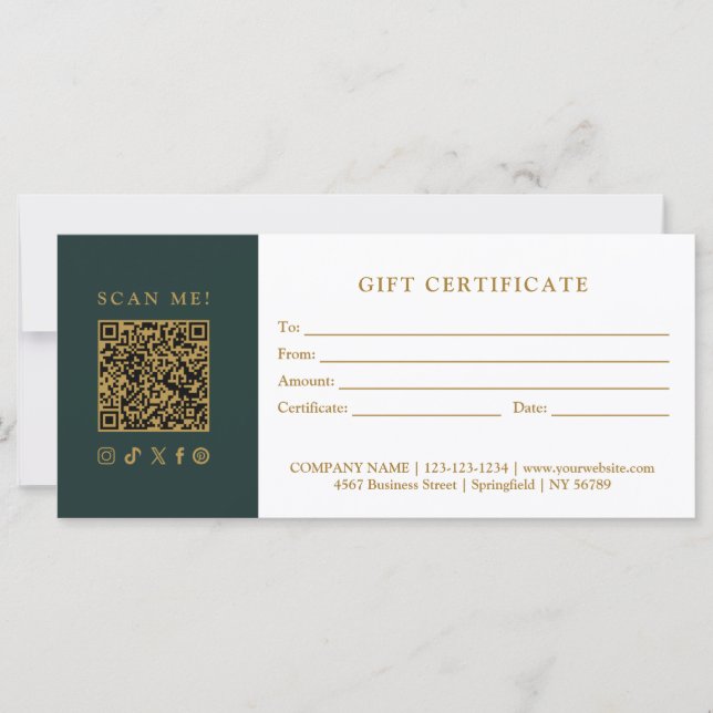 Simple Modern Business QR Code Gift Certificate (Framsida)