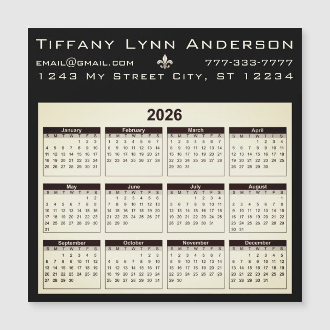 Simple Modern Calendar Black och Ivory Beige (Framsida)