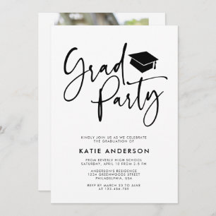 Simple Modern Calligraphy Grad Party Photo Inbjudningar