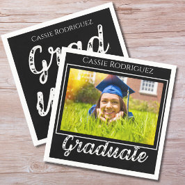 Simple Modern Calligraphy Photo Graduation Black Pappersservett