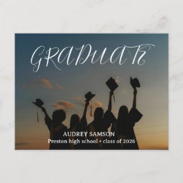 Simple Modern Calligraphy Photo Graduation  Inbjudan Vykort