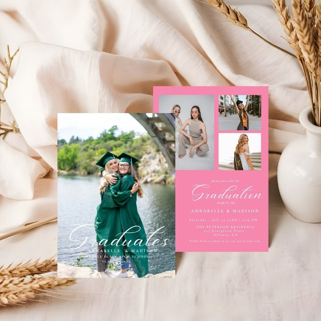 Simple Modern Calligraphy Photo Rosa Studenten Inbjudningar (Skapare uppladdad)