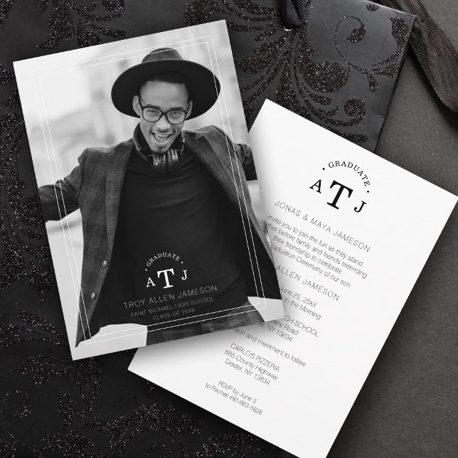 Simple Modern Calligraphy Photo Student Initialer Inbjudningar (Skapare uppladdad)