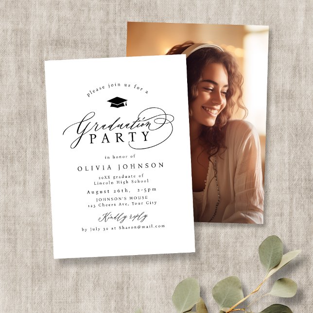 Simple Modern Calligraphy Photo Studenten Inbjudningar (Simple Modern Calligraphy Photo Graduation Invitation)