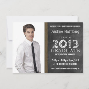 Simple Modern Chalk and Chalkboard Photo Grad Inbjudningar