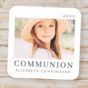 Simple Modern Chic Anpassningsbar First Communion Fyrkantigt Klistermärke