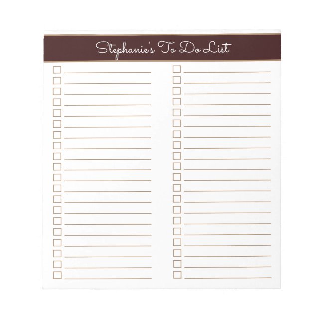 Simple Modern Chocolate Brown Two Column Checklist Anteckningsblock (Framsida)