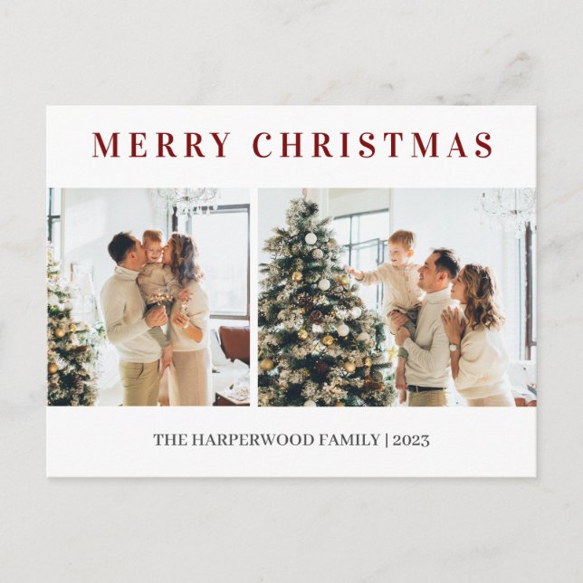 Simple Modern Christmas Family Two Photo Helg Vykort (Framsida)