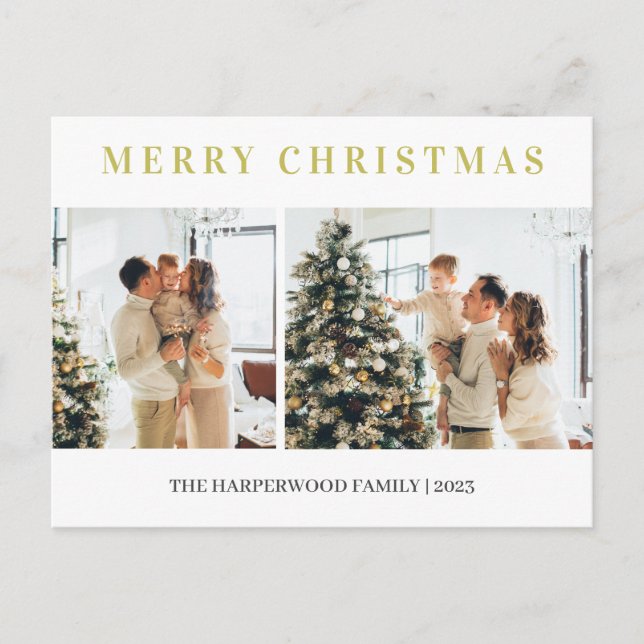 Simple Modern Christmas Family Two Photo Helg Vykort (Framsida)