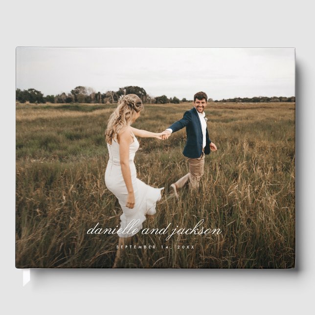 Simple Modern Classic Script Fullt Photo Bröllop Gästböcker (Framsida)