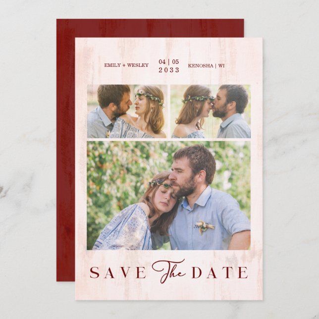 Simple Modern Collage Wedding Couple 3 Photos (Fram/baksida)