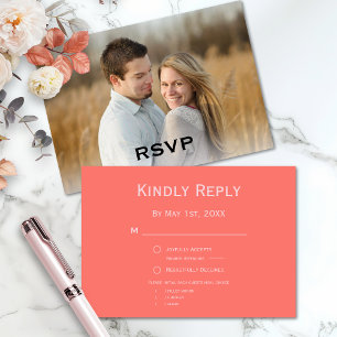 Simple Modern Coral and Rosa Photo Bröllop OSA Kort