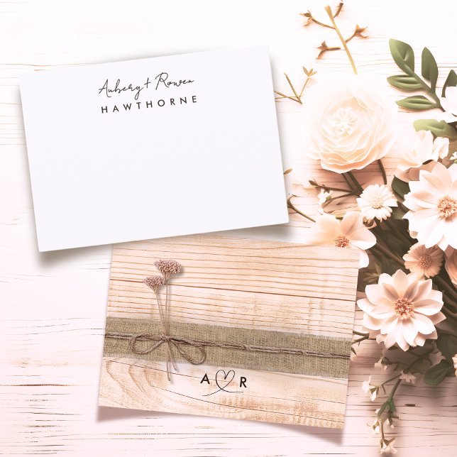 Simple Modern Couple Wood Rustic  Wildblomma Anteckningskort (Skapare uppladdad)