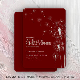 Simple Modern Crimson Red Dandelion Bröllop Inbjudningar