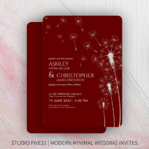 Simple Modern Crimson Red Dandelion Bröllop Inbjudningar