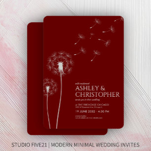 Simple Modern Crimson Red Dandelion Bröllop Inbjudningar