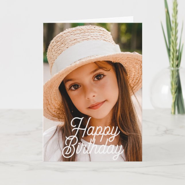 Simple Modern Cursive Custom Photo Birthday Kort (Framsida)