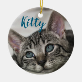 Simple Modern Custom Cat Name and Photo Julgransprydnad Keramik