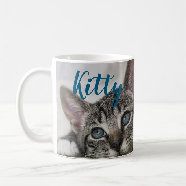 Simple Modern Custom Cat Name and Photo  Kaffemugg (Vänster)