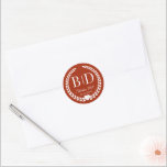 Simple Modern Deep Autumn Orange Wedding Runt Klistermärke<br><div class="desc">Add the perfect finishing touch to your wedding stationery with these elegant round envelope seals. Designed to coordinate beautifully with your invitations, these stickers bring a polished, cohesive look to every envelope. Whether you're sealing Save the Dates, RSVP cards, or Thank You notes, these charming details add a thoughtful, stylish...</div>