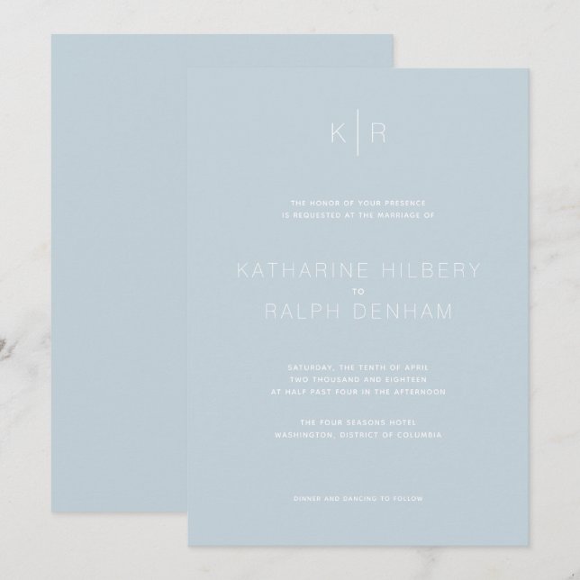 Simple Modern Dusty Blue Wedding bjudande Inbjudningar (Fram/baksida)