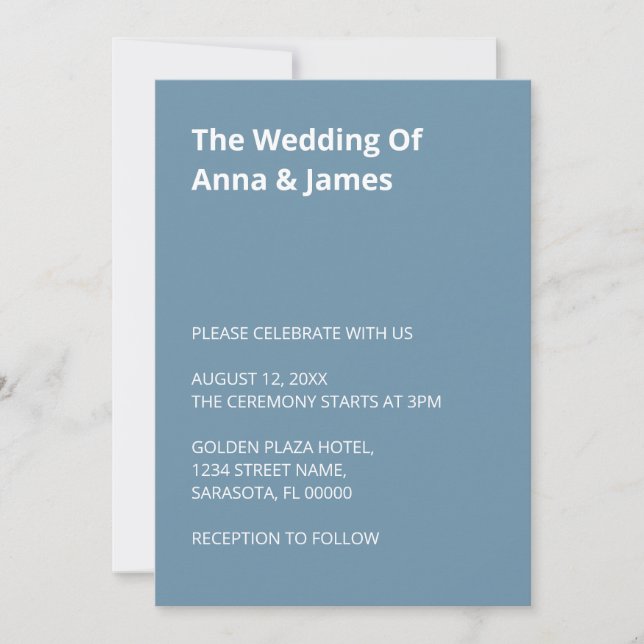 Simple Modern Dusty Blue Wedding bjudande Inbjudningar (Framsida)