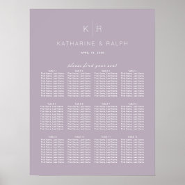 Simple Modern Dusty Lilac Bröllop-sätesdiagram Poster