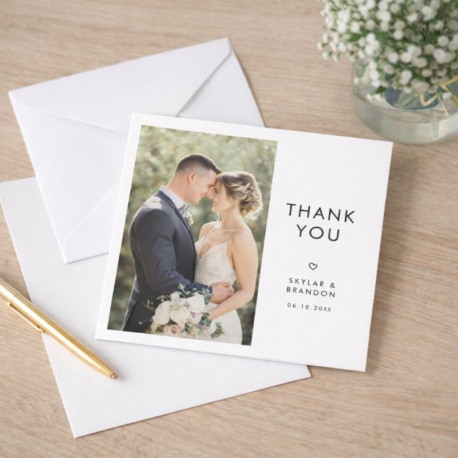 Simple Modern Elegant Rustic Wedding Photo Square  Tack Kort (Skapare uppladdad)