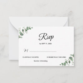 Simple Modern Eucalyptus Greenery Wedding RSVP Car Anteckningskort