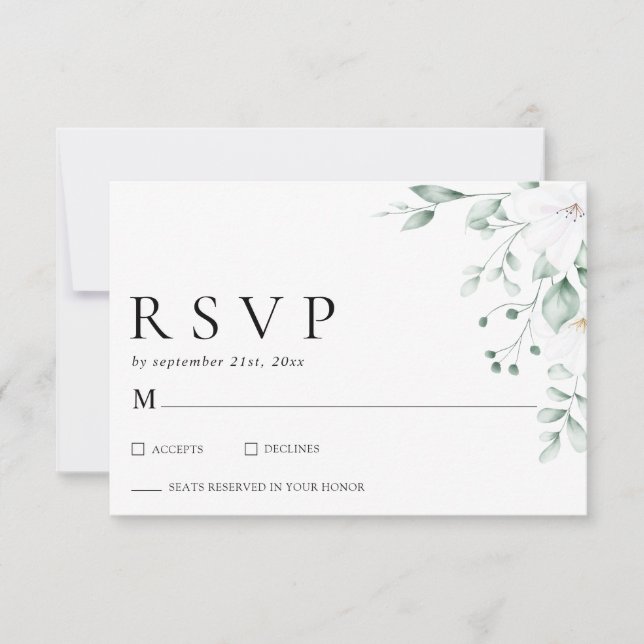 Simple Modern Eucalyptus Greenery Wedding RSVP OSA Kort (Framsida)