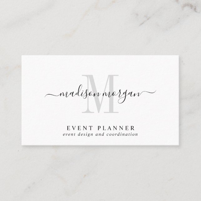 Simple Modern Event Planner Script Monogram Visitkort (Framsida)