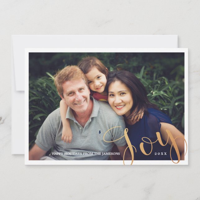 Simple Modern Faux Gold Foil Joy Julfoto Julkort (Framsida)