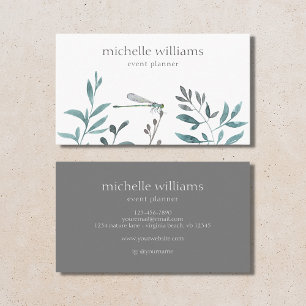 Simple Modern Garden Grey Botanical Damselfly Visitkort