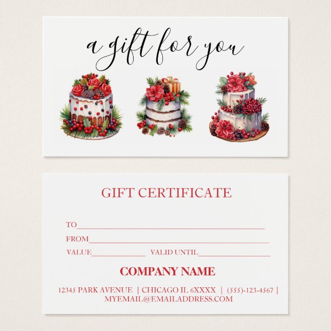 Simple Modern Gift Certificate Baking Bakery Cake Visitkort (Framsida & baksida)