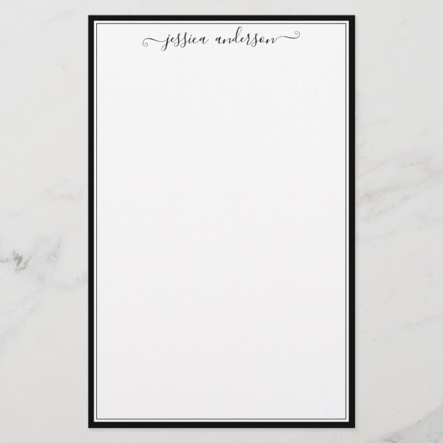 Simple Modern Girly Black Script-teckensnittskalli Brevpapper (Framsida)