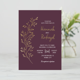 Simple Modern Gold Leaf Burgundy Wedding Inbjudningar